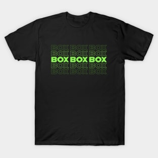 Box Box Box F1 Faded Green Text Design T-Shirt